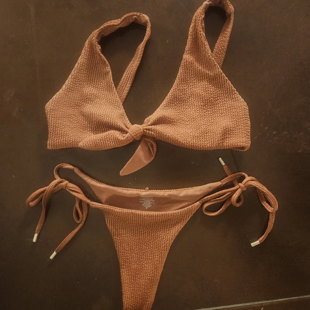 Nwot SET Monday swimwear ribbed cocoa brown s Portugal top + Palma bottom xs